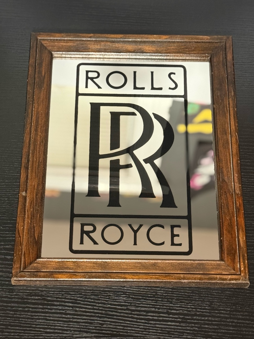 Vintage 70s/80s Rolls Royce RR Small Advertising Pub Mirror with Wooden Frame
